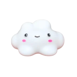 An image of the white cloud squishy Kiedle stress ball with sharks over a transparent background