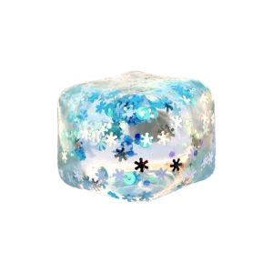 An image of the clear ice cube Kiedle stress ball over a transparent background