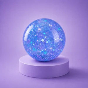 The kiedle clear water stress ball in purple over a purple background
