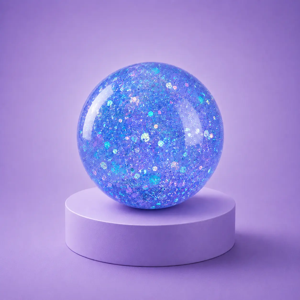 A quiet sensory toy a round circular design with specks of glitter