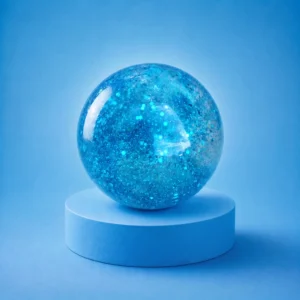 An image of the blue clear water Kiedle stress ball over a blue background