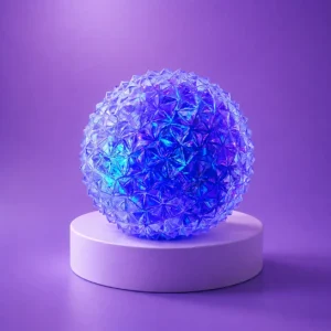 An image of the purple diamond squishy Kiedle stress ball over a purple background
